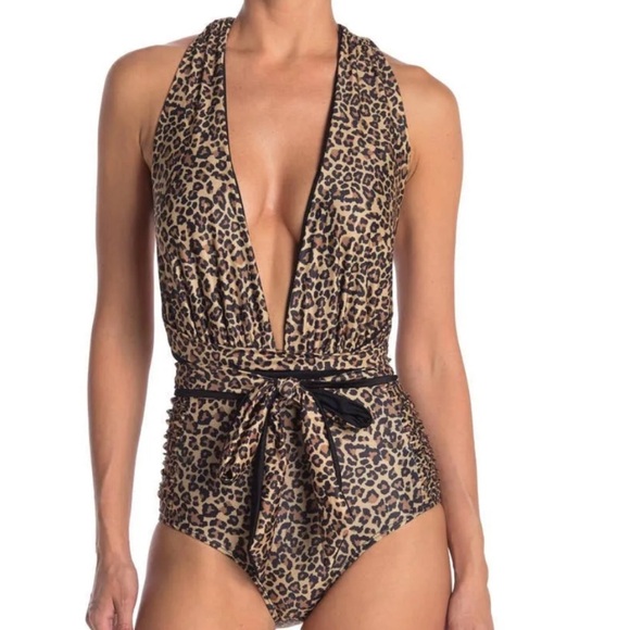 Michael Kors Collection V-Neck Plunge Animal Print One piece NWT - Picture 1 of 11